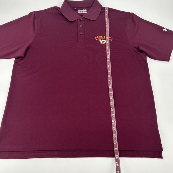 Under Armour Shirt Mens Virginia Tech Hokies L Maroon Short Sleeve Polo HeatGear - Picture 6 of 9